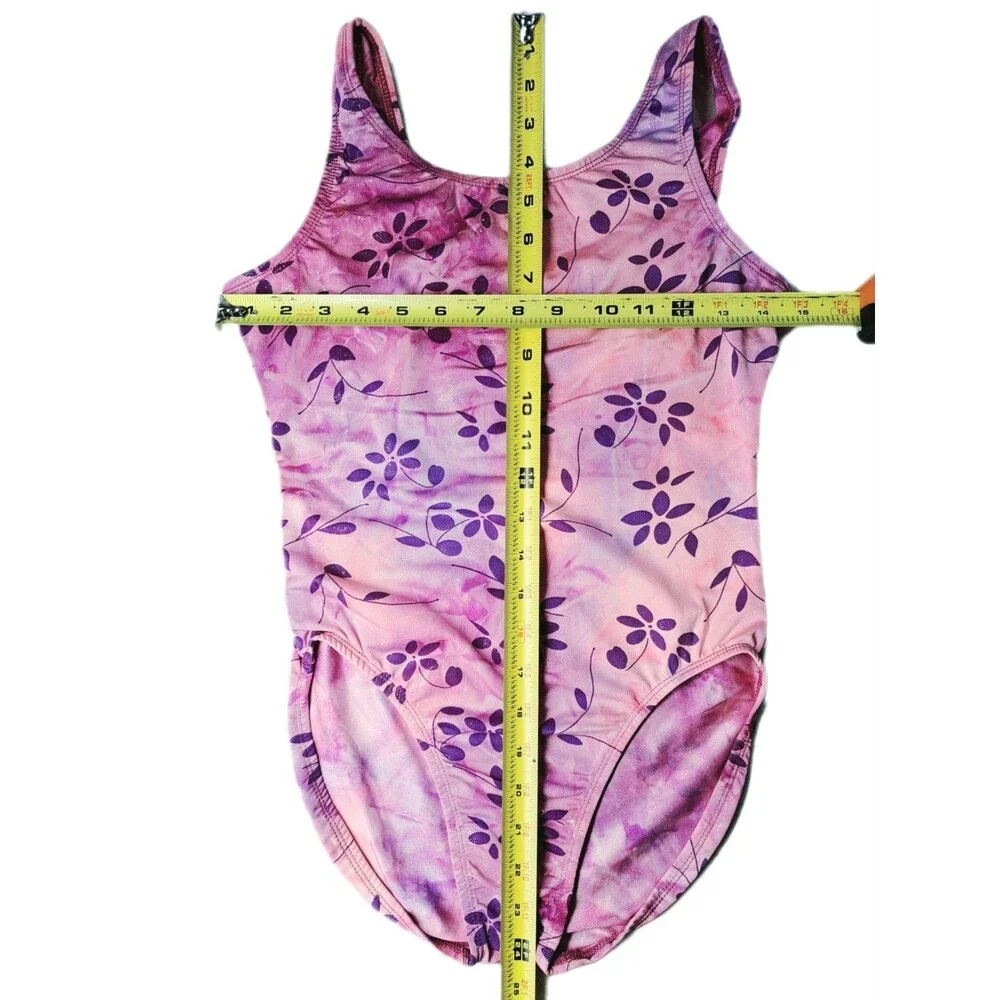 Satara VTG Asymmetric Cutout Glittered Floral Tank Leotard Size AL Pink Marble - Picture 15 of 16